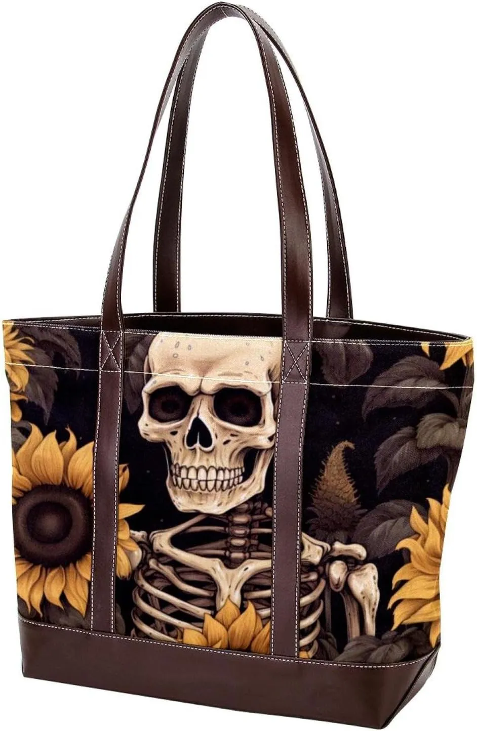Purses for Women,Tote Bag for Women,Handbags for Women,Art Skull and Sunflower Illustration