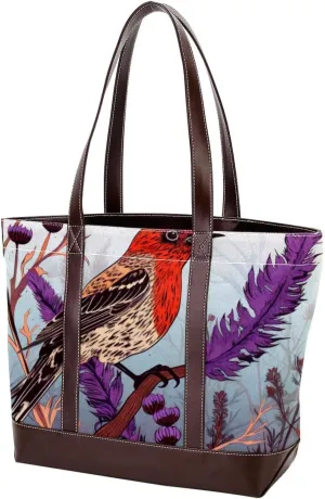 Purses for Women,Tote Bag for Women,Handbags for Women,Bird Purple Flower Bush