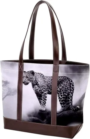 Purses for Women,Tote Bag for Women,Handbags for Women,Black Gray Fog Leopard