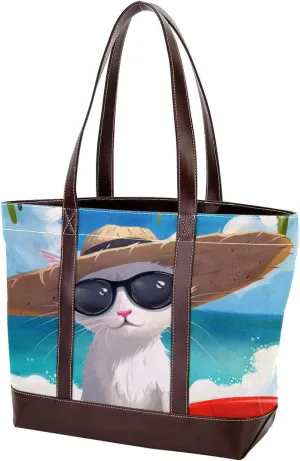 Purses for Women,Tote Bag for Women,Handbags for Women,Cat Enjoy Beach