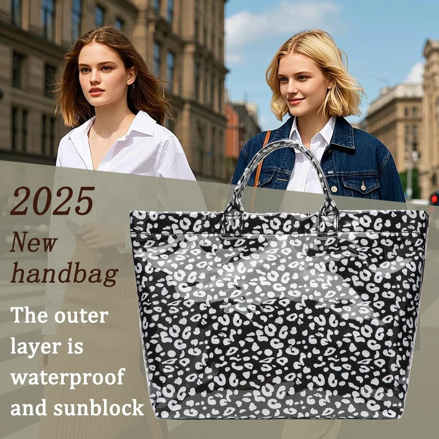 PVC Clear Tote Bag for Women, Large Plastic Tote Beach Bag, Kraft Paper Hobo Handbag Purse with Top Handle