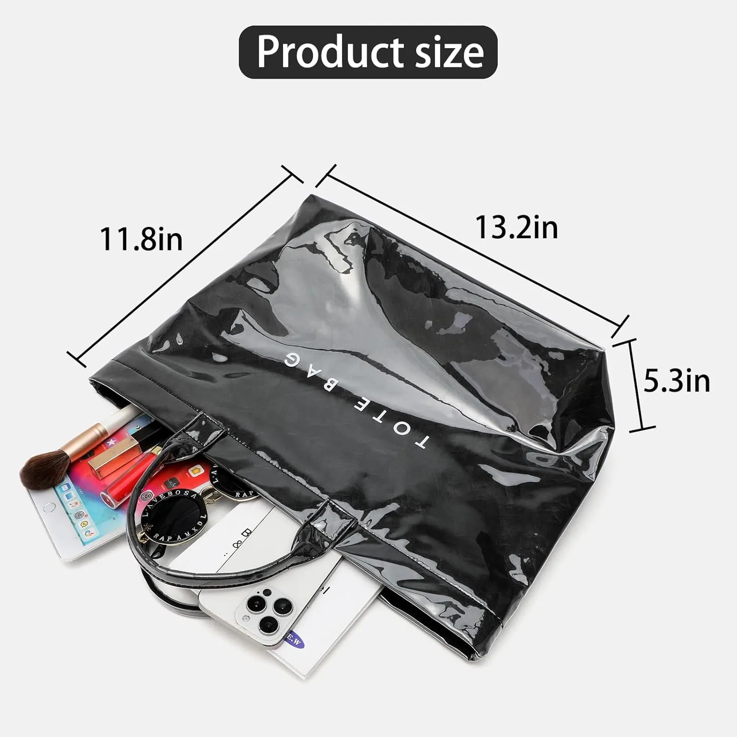 PVC Clear Tote Bag for Women, Large Plastic Tote Beach Bag, Kraft Paper Hobo Handbag Purse with Top Handle