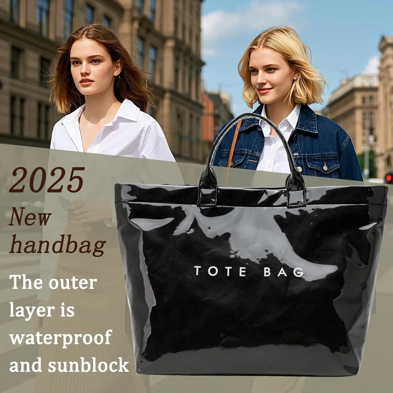 PVC Clear Tote Bag for Women, Large Plastic Tote Beach Bag, Kraft Paper Hobo Handbag Purse with Top Handle