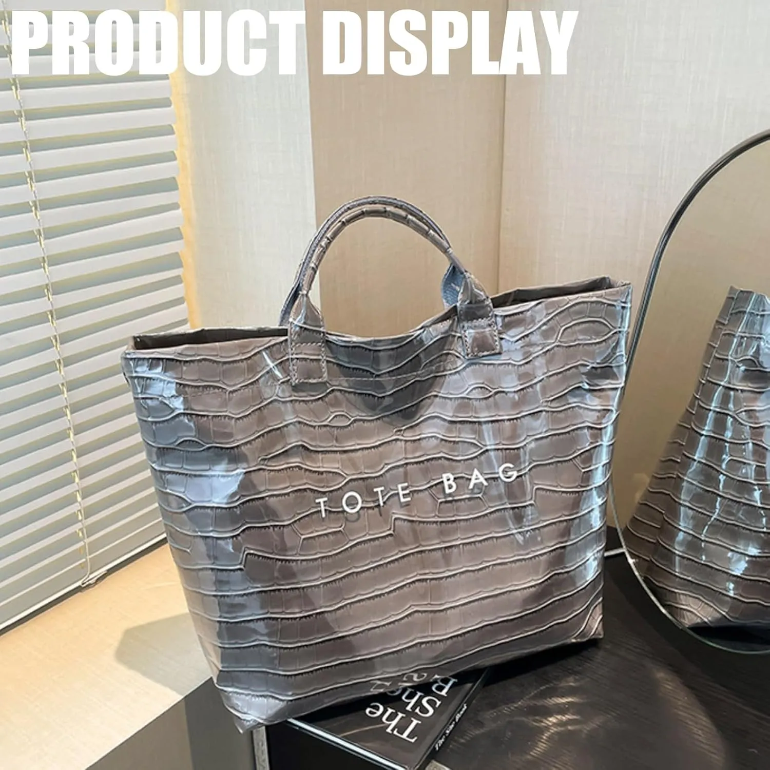 PVC Surface Women Tote Bag, PU Leather Tote Purses for Ladies, Top Handle Letter Printed Hobo Bags