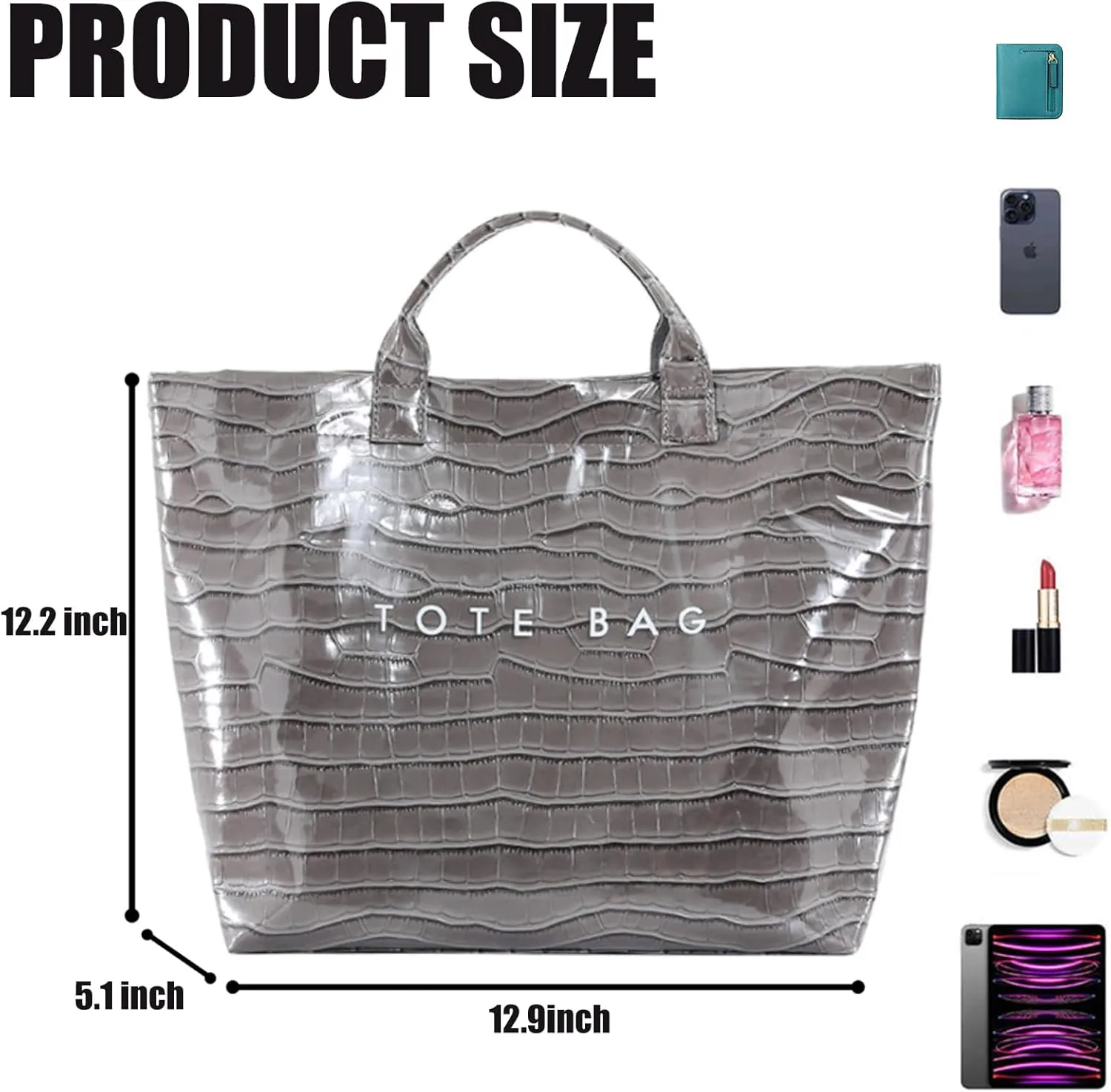 PVC Surface Women Tote Bag, PU Leather Tote Purses for Ladies, Top Handle Letter Printed Hobo Bags