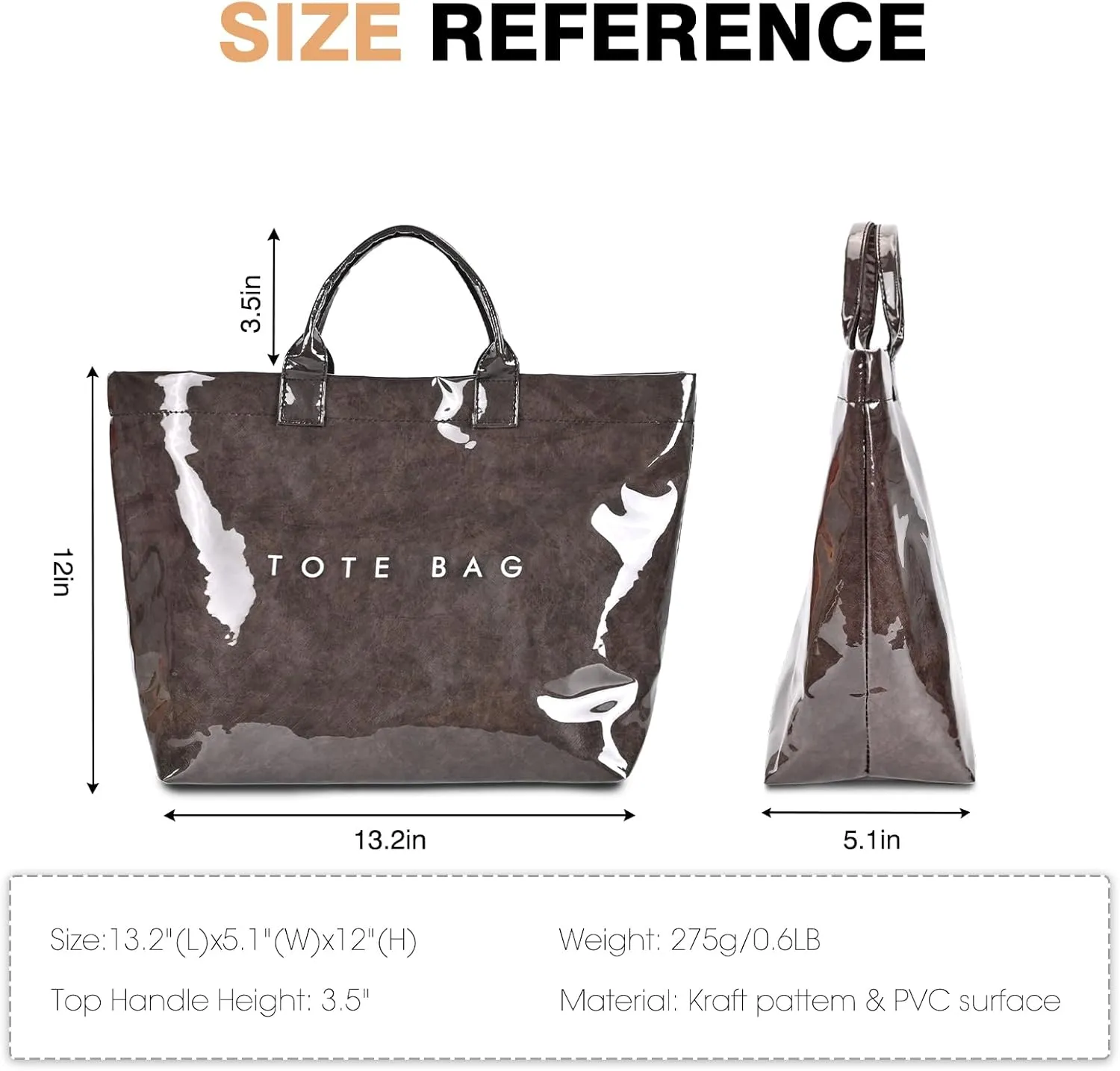PVC Tote Bag for Women Large Capacity Fashion Kraft Paper Tote Bags with Letter Print Work Tote Bag Shopping Hobo Bag