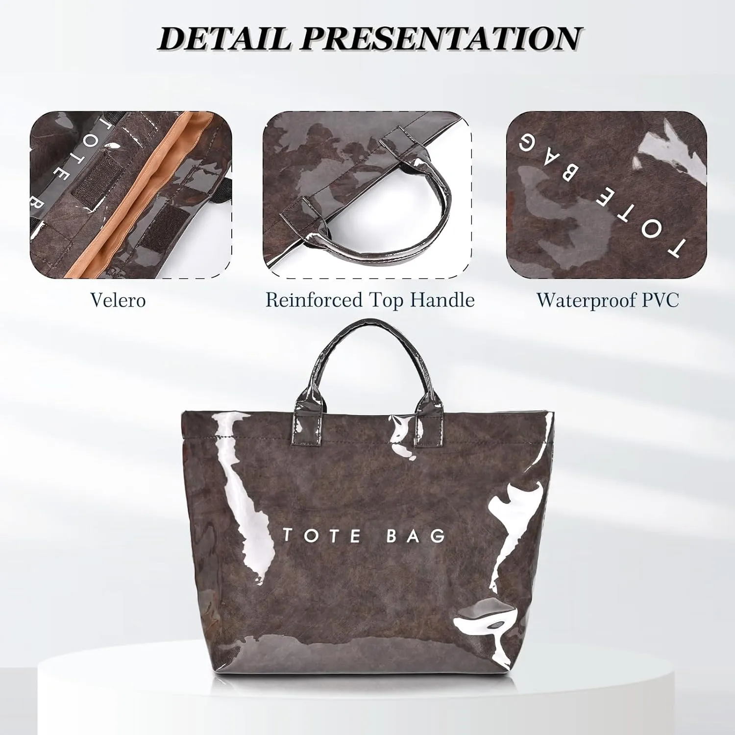 PVC Tote Bag for Women Large Capacity Fashion Kraft Paper Tote Bags with Letter Print Work Tote Bag Shopping Hobo Bag