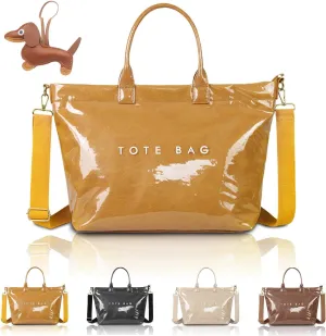 PVC Tote Bag for Women with Crossbody Strap Kraft Paper Large Fashion Paper Bag Letter Print Tote Bag Top Handle