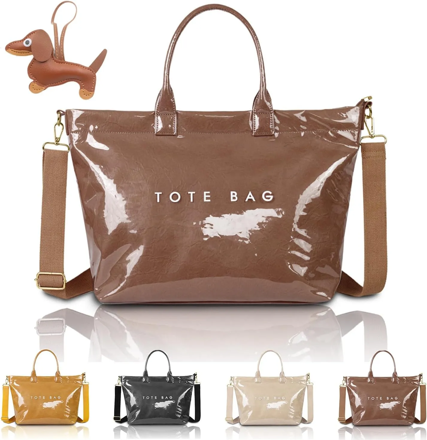 PVC Tote Bag for Women with Crossbody Strap Kraft Paper Large Fashion Paper Bag Letter Print Tote Bag Top Handle