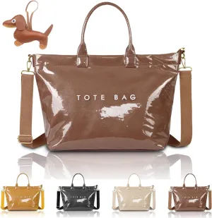 PVC Tote Bag for Women with Crossbody Strap Kraft Paper Large Fashion Paper Bag Letter Print Tote Bag Top Handle
