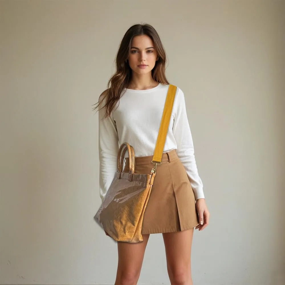 PVC Tote Bag for Women with Crossbody Strap Kraft Paper Large Fashion Paper Bag Letter Print Tote Bag Top Handle