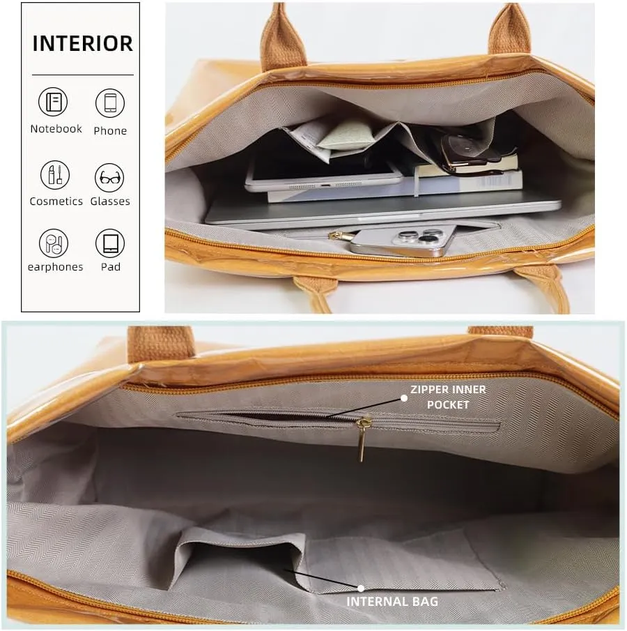 PVC Tote Bag for Women with Crossbody Strap Kraft Paper Large Fashion Paper Bag Letter Print Tote Bag Top Handle