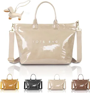 PVC Tote Bag for Women with Crossbody Strap Kraft Paper Large Fashion Paper Bag Letter Print Tote Bag Top Handle