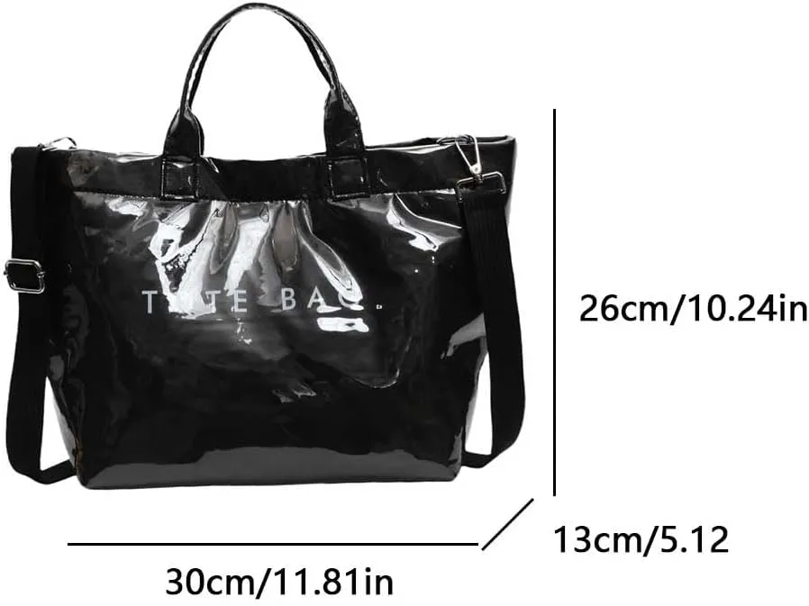 PVC Tote Bag for Women - Y2K Clear Top-handle Bag with Kraft Paper Letters Print, Clear Purses Handbag