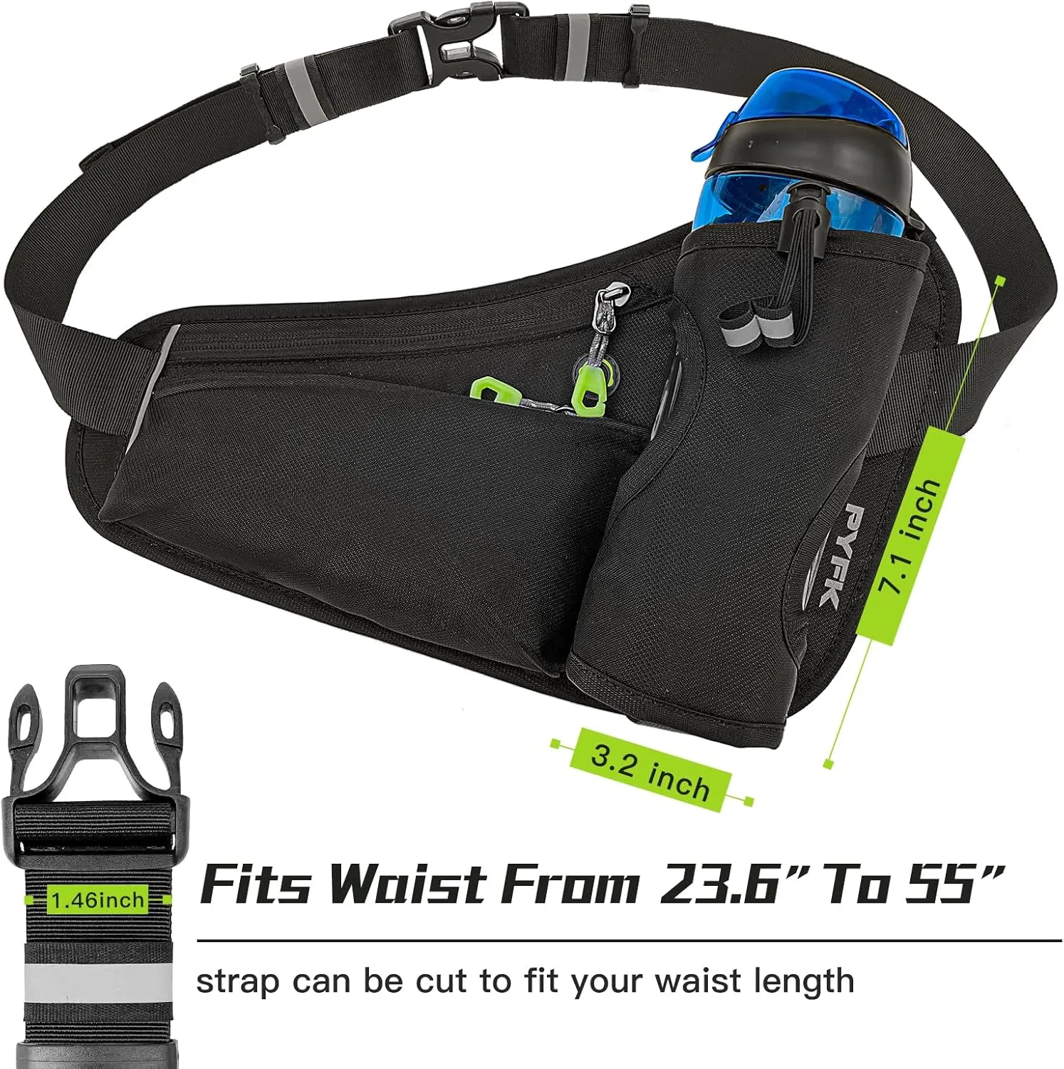 PYFK Running Belt Hydration Waist Pack with Water Bottle Holder for Men Women Waist Pouch Fanny Bag Reflective