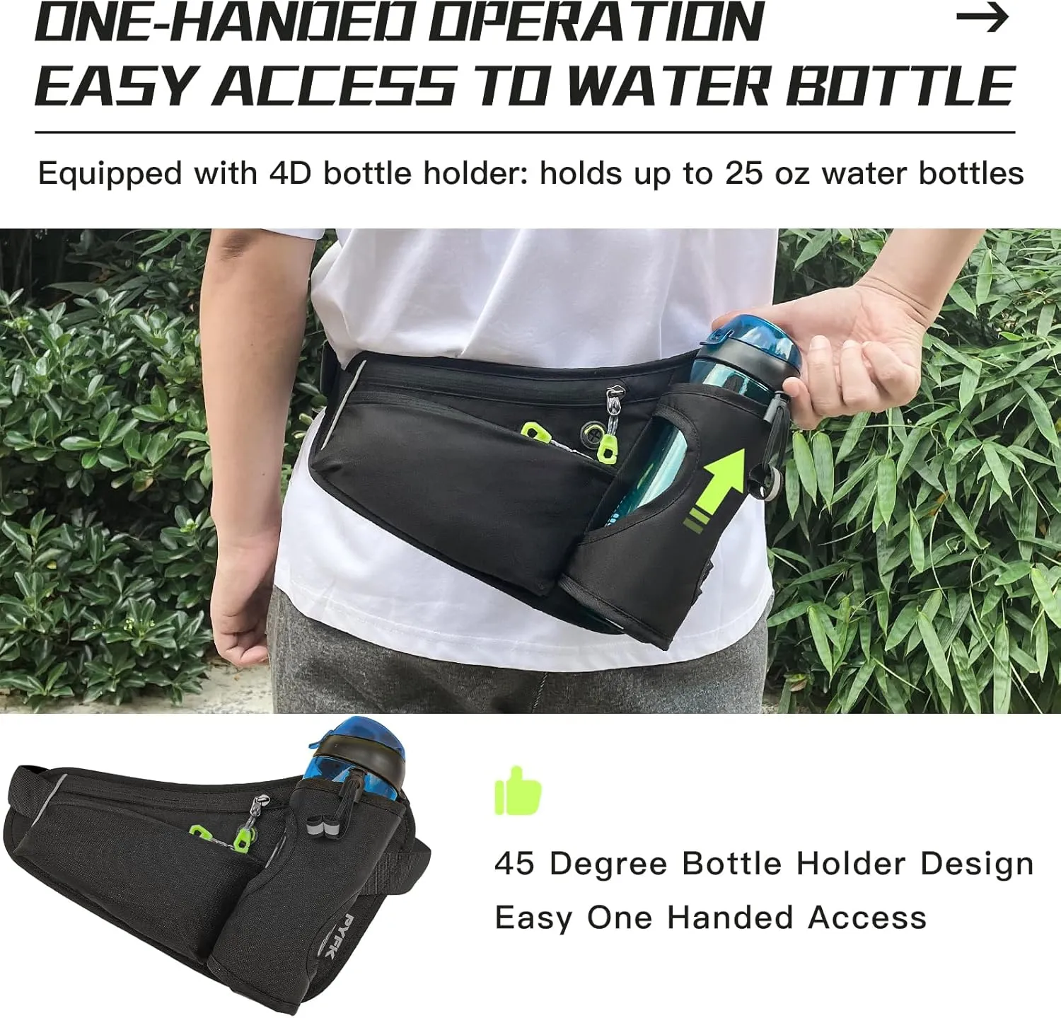 PYFK Running Belt Hydration Waist Pack with Water Bottle Holder for Men Women Waist Pouch Fanny Bag Reflective