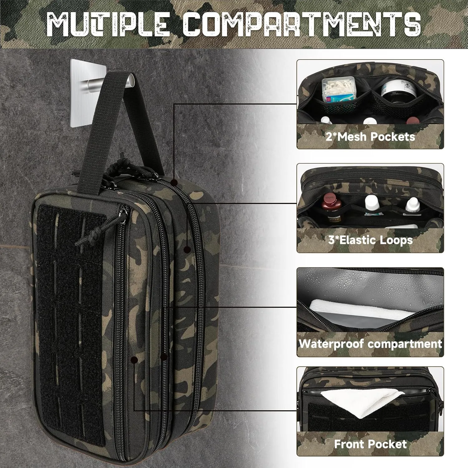 QT&QY Tactical Toiletry Bag For Men Hygiene Bag EDC Military Tool Molle Pouches Small Dopp Kit Mens Shaving Kit Travel shower Bags