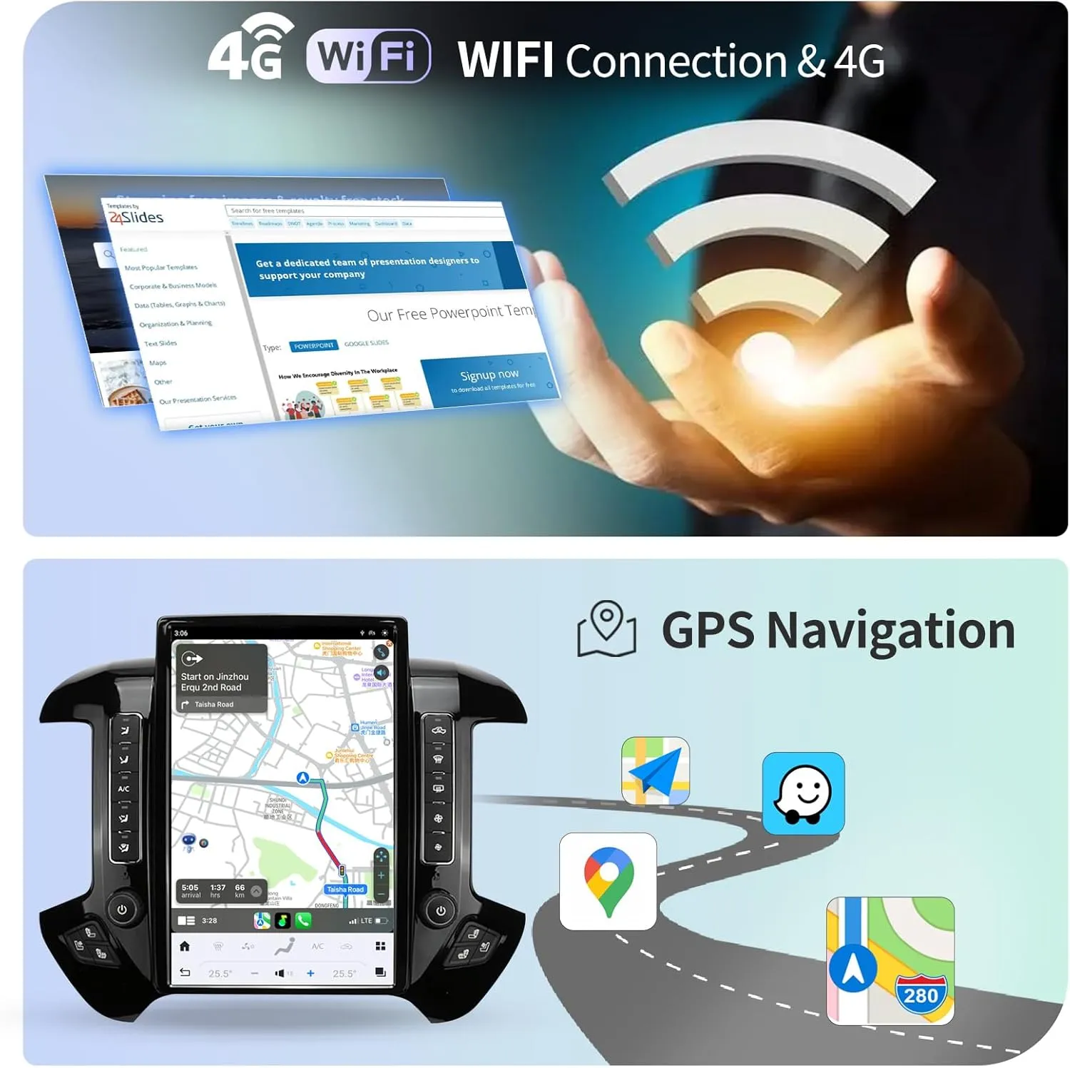 Qualcomm Android Car Radio for Chevrolet Silverado GMC Sierra 2014-2019 Stereo Replacement Head Unit 14.4 Inch 2K IPS Touch Screen Tesla Style Carplay Android Auto GPS Navigation OEM 8 Inch (Black)