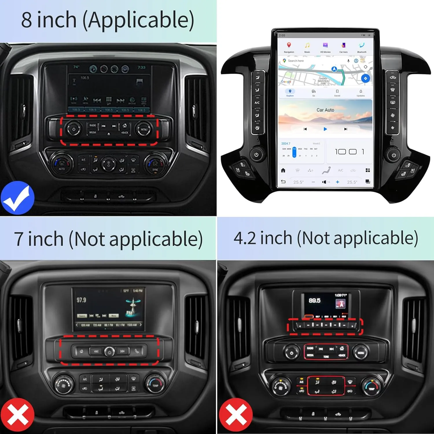 Qualcomm Android Car Radio for Chevrolet Silverado GMC Sierra 2014-2019 Stereo Replacement Head Unit 14.4 Inch 2K IPS Touch Screen Tesla Style Carplay Android Auto GPS Navigation OEM 8 Inch (Black)