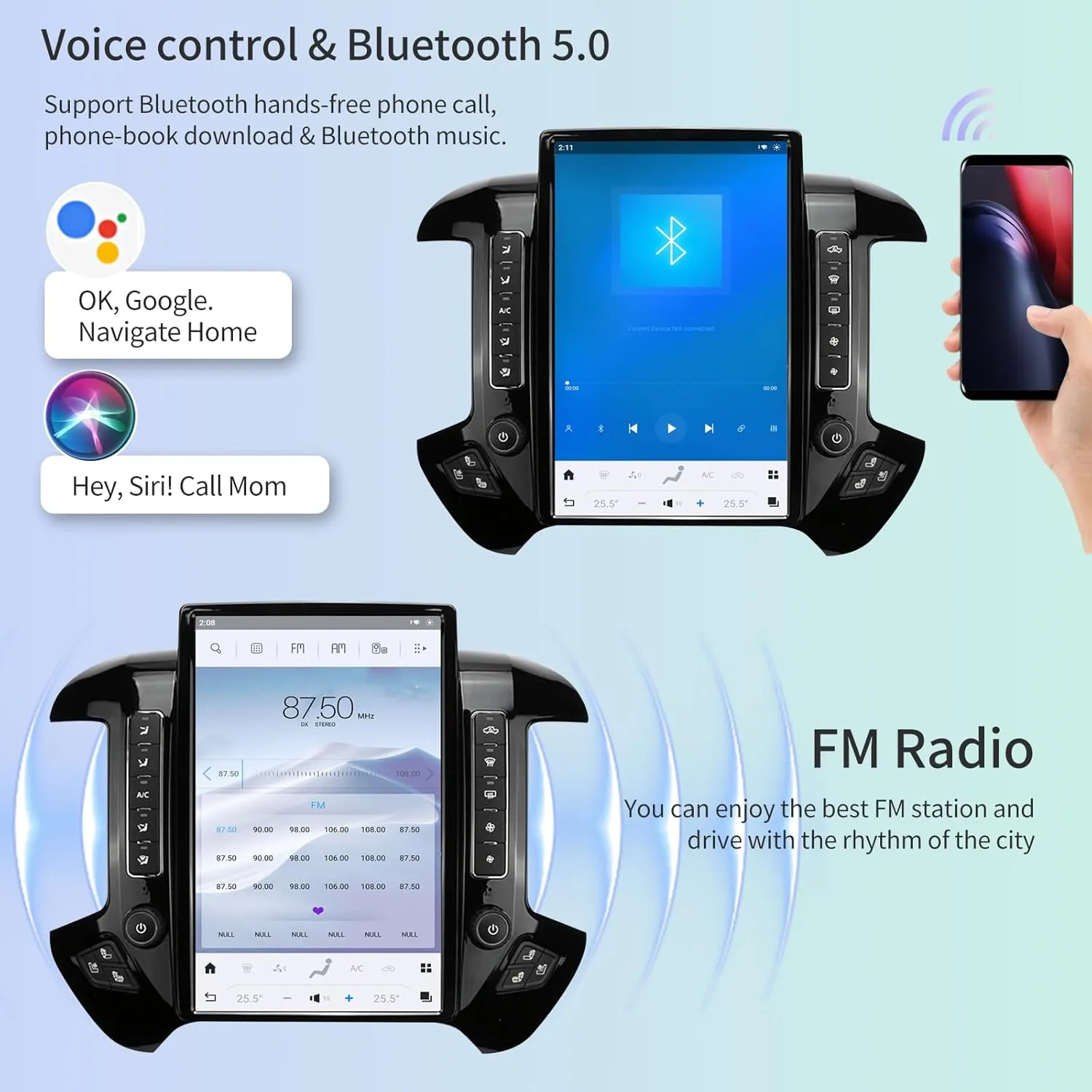 Qualcomm Android Car Radio for Chevrolet Silverado GMC Sierra 2014-2019 Stereo Replacement Head Unit 14.4 Inch 2K IPS Touch Screen Tesla Style Carplay Android Auto GPS Navigation OEM 8 Inch (Black)