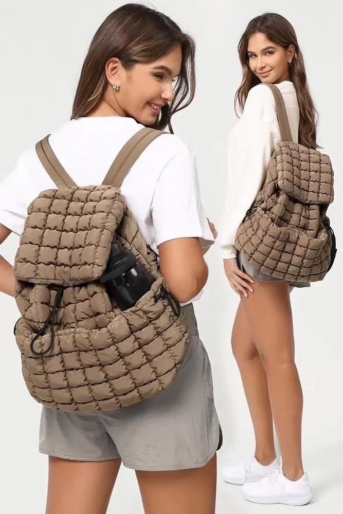 Quilted Puffer Backpack Purse for Women,Fashion Lightweight Backpack Rucksack Bag for Travel Hiking Gymming (Camel)