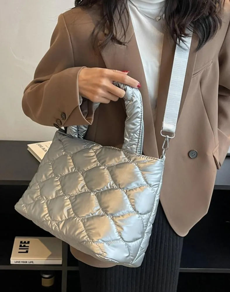 Quilted Puffer Tote Bag for Women Large Shoulder Crossbody Bag Padding Down Cotton Soft Work Handbag Top Handle Purse