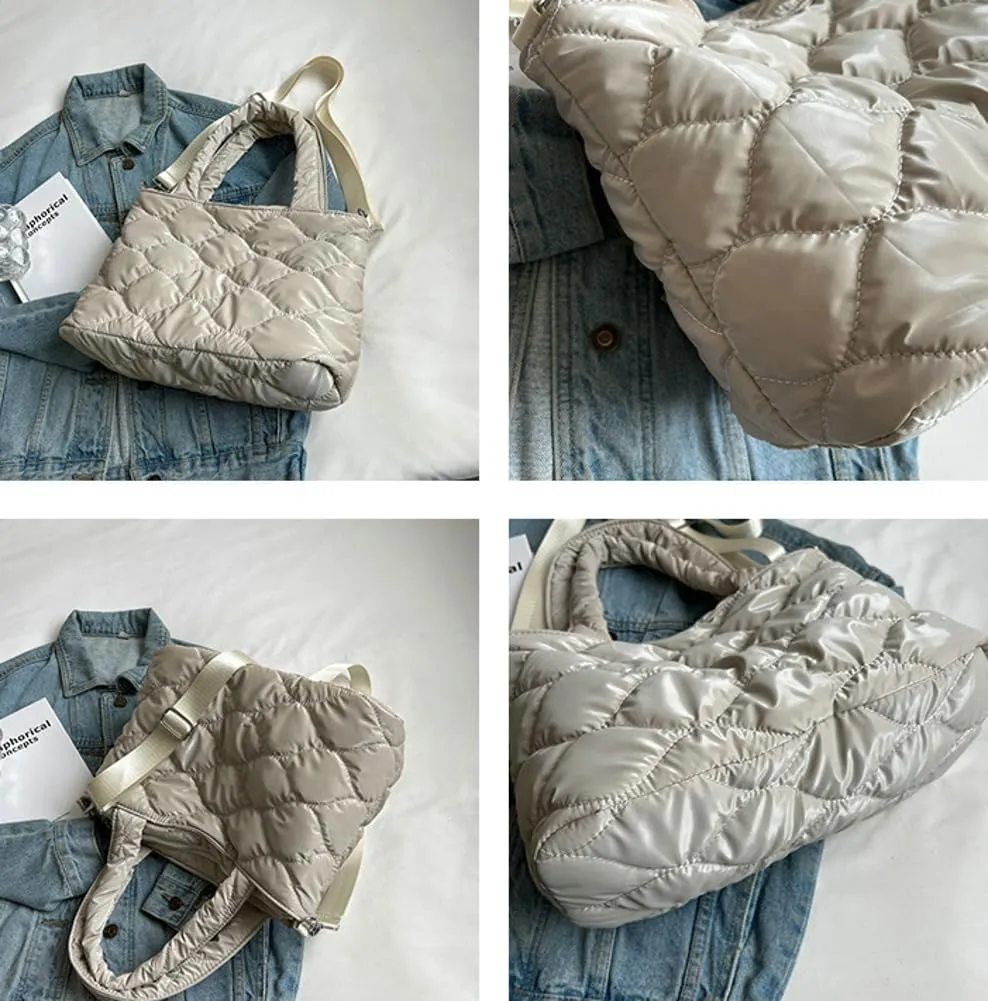Quilted Puffer Tote Bag for Women Large Shoulder Crossbody Bag Padding Down Cotton Soft Work Handbag Top Handle Purse