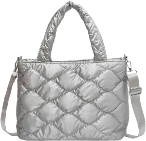 Quilted Puffer Tote Bag for Women Large Shoulder Crossbody Bag Padding Down Cotton Soft Work Handbag Top Handle Purse