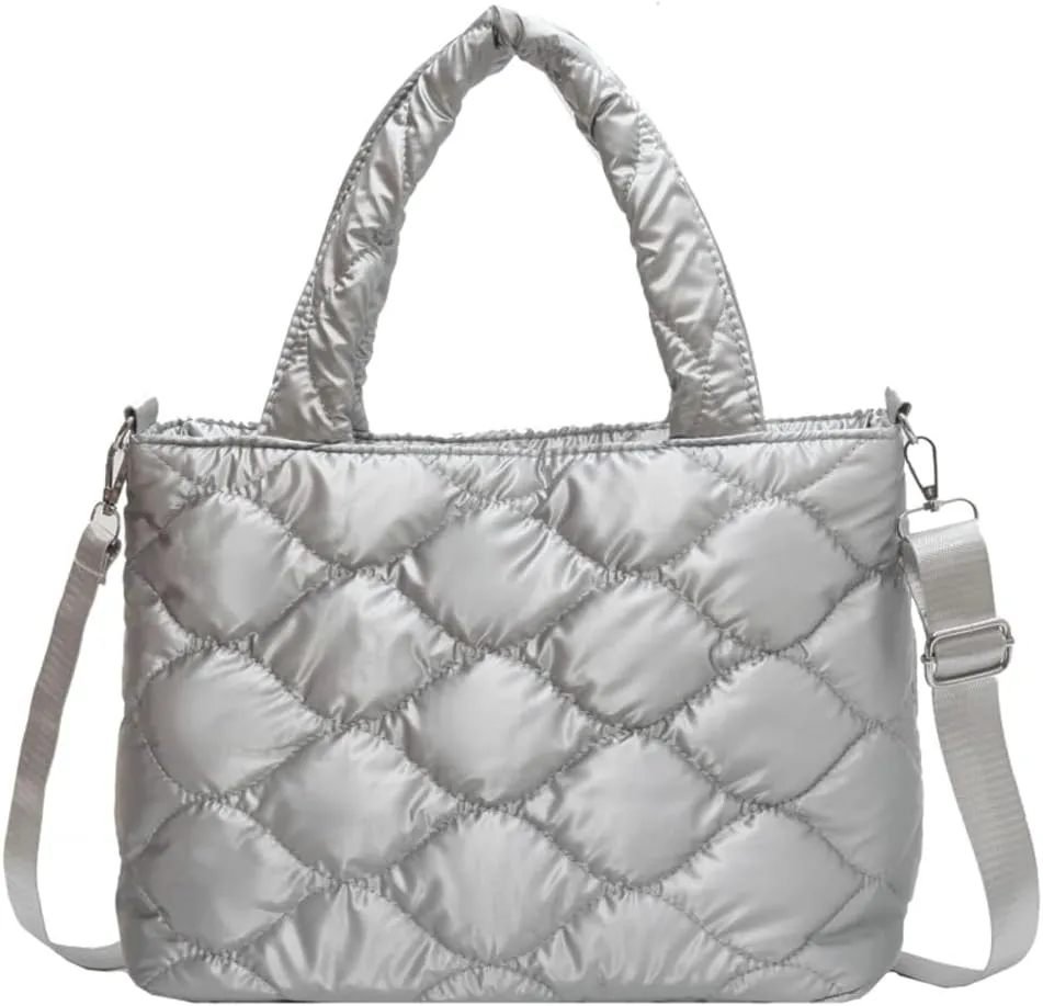 Quilted Puffer Tote Bag for Women Large Shoulder Crossbody Bag Padding Down Cotton Soft Work Handbag Top Handle Purse