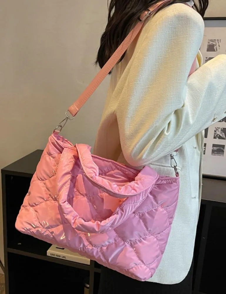 Quilted Puffer Tote Bag for Women Large Shoulder Crossbody Bag Padding Down Cotton Soft Work Handbag Top Handle Purse