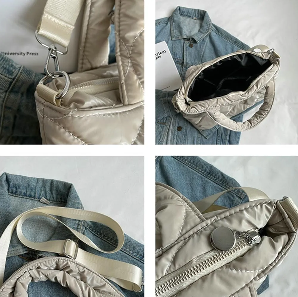 Quilted Puffer Tote Bag for Women Large Shoulder Crossbody Bag Padding Down Cotton Soft Work Handbag Top Handle Purse