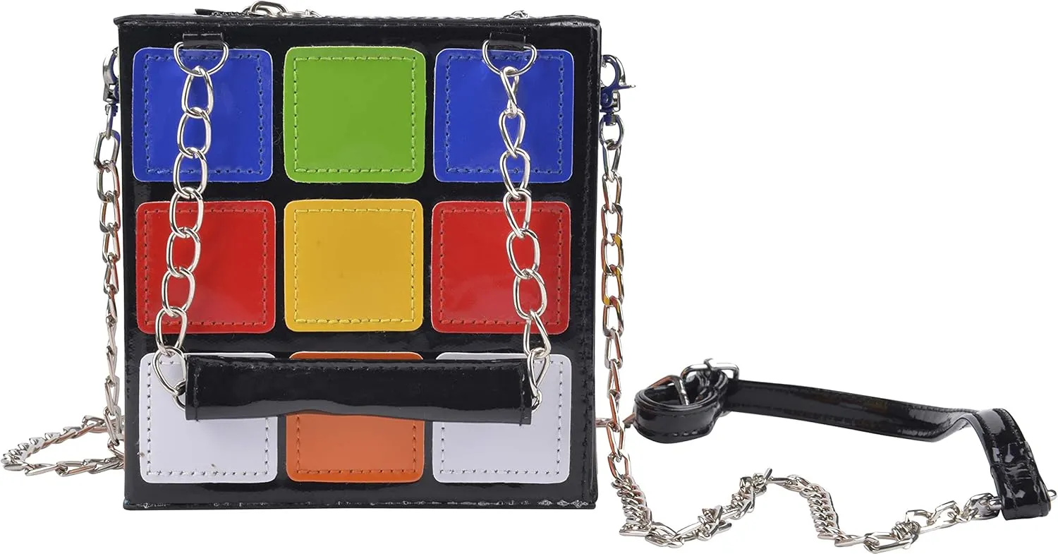 QZUnique Women's Cute Cube Shape Handbag Magic Shoulder Bag Clutch Bag With Super Long Shoulder Strap