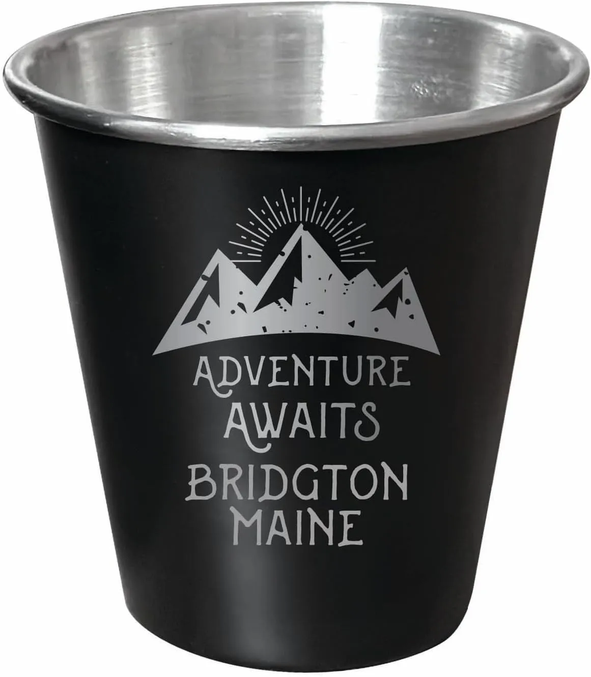 R and R Imports Bridgton Maine Souvenir Engraved 2 oz Black Matte Shot Glass with Gift Bag Adventure Awaits 4-Pack