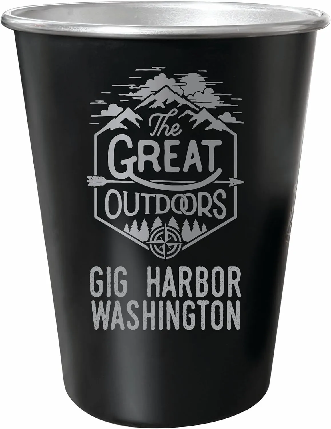 R and R Imports Gig Harbor Washington Souvenir Engraved 8 oz Black Matte Tin Cup with Gift Bag the Great Outdoors 4-Pack