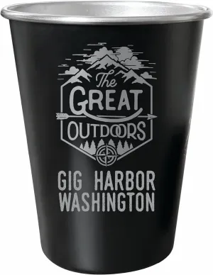 R and R Imports Gig Harbor Washington Souvenir Engraved 8 oz Black Matte Tin Cup with Gift Bag the Great Outdoors 4-Pack