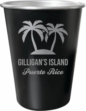 R and R Imports Gilligan’s Island Puerto Rico Souvenir Engraved 8 oz Black Matte Tin Cup Palm Design 4-Pack with Gift Bag