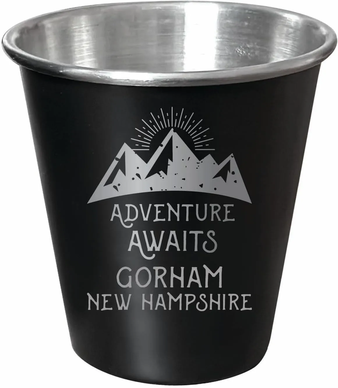 R and R Imports Gorham New Hampshire Souvenir Engraved 2 oz Black Matte Shot Glass with Gift Bag Adventure Awaits 4-Pack