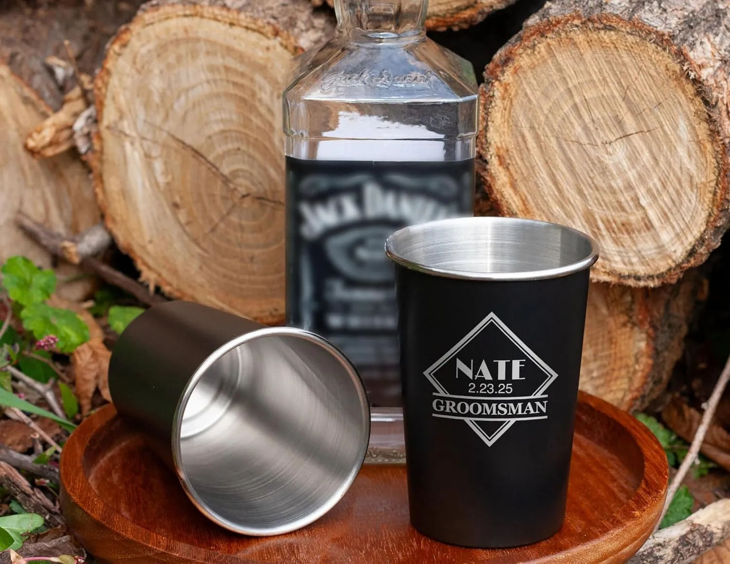 R and R Imports Holden Beach Pier North Carolina Souvenir Engraved 8 oz Black Matte Tin Cup Palm Design 4-Pack with Gift Bag