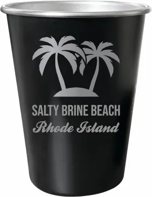 R and R Imports Salty Brine Beach Rhode Island Souvenir Engraved 8 oz Black Matte Tin Cup Palm Design 4-Pack with Gift Bag