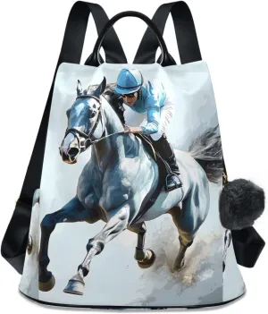 Race Horse Backpack for Women Anti Theft Large Fashion Travel Shoulder Bag Purse Rucksack Lightweight