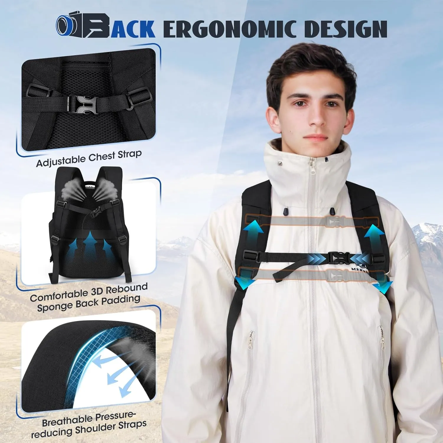 RAINSMORE Camera Backpack Camera Bag for Photographer DSLR SLR Mirrorless Camera Cases with Waterproof Rain Cover & Laptop Compartment Fit 15.6 Inch Laptop,Anti Theft Travel photography backpack,Black