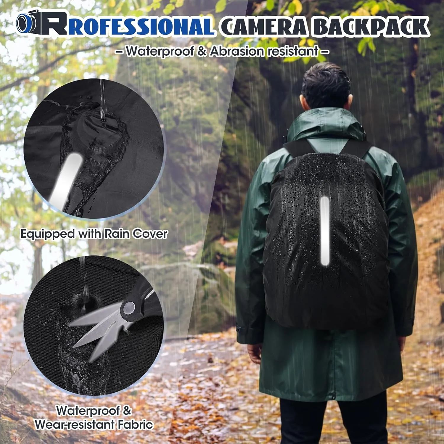 RAINSMORE Camera Backpack Camera Bag for Photographer DSLR SLR Mirrorless Camera Cases with Waterproof Rain Cover & Laptop Compartment Fit 15.6 Inch Laptop,Anti Theft Travel photography backpack,Black