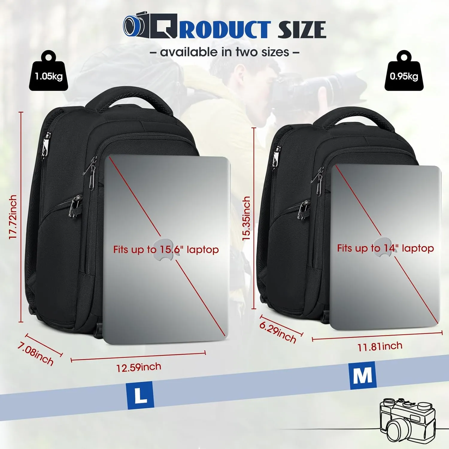 RAINSMORE Camera Backpack Camera Bag for Photographer DSLR SLR Mirrorless Camera Cases with Waterproof Rain Cover & Laptop Compartment Fit 15.6 Inch Laptop,Anti Theft Travel photography backpack,Black