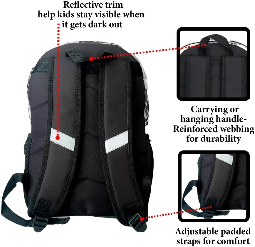 RALME Grey Gaming Camo Backpack Set for Boys & Girls, 16 inch, 6 Pieces - Includes Foldable Lunch Bag, Water Bottle, Key Chain, & Pencil Case