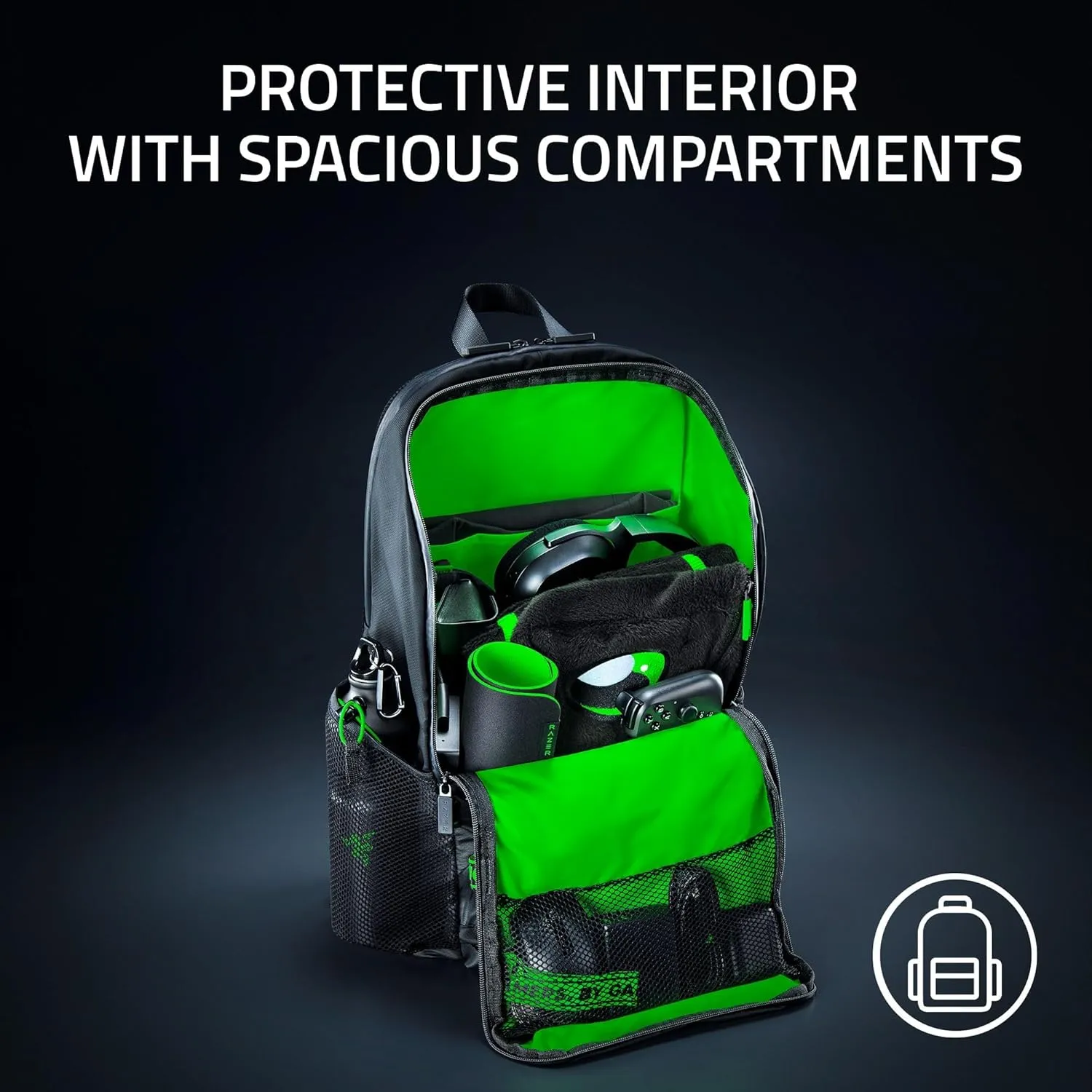 Razer Scout 16" Gaming Laptop Backpack: Lightweight Travel Carry On Computer Bag - Water Resistant - Fits 16 inch Notebook - Black