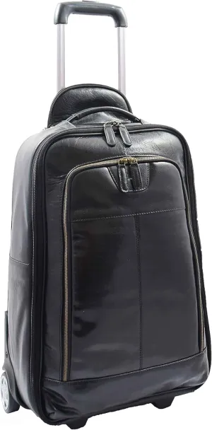 Real Black Leather Luggage Wheeled Cabin Size Suitcase Travel Bag Trolley Carlos, Black, Small L: 35 x H: 55 x W: 20, Hand Luggage