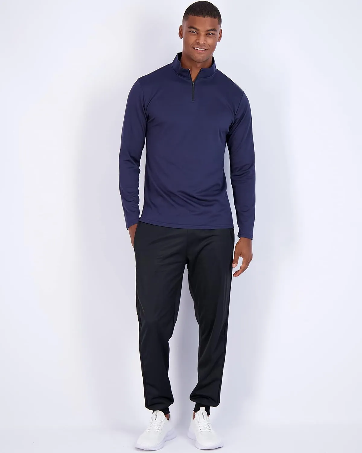 Real Essentials 3 Pack: Men's Mesh Long Sleeve Athletic Quarter Zip Pullover - Outdoor UPF 50  (Available in Big & Tall)