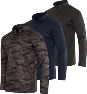 Real Essentials 3 Pack: Men's Mesh Long Sleeve Athletic Quarter Zip Pullover - Outdoor UPF 50  (Available in Big & Tall)