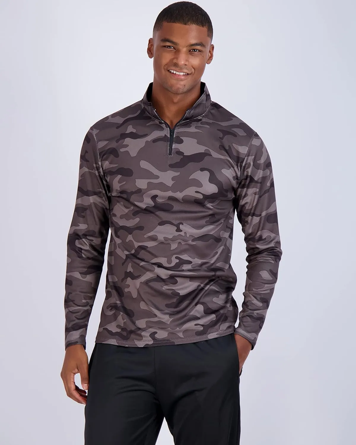 Real Essentials 3 Pack: Men's Mesh Long Sleeve Athletic Quarter Zip Pullover - Outdoor UPF 50  (Available in Big & Tall)