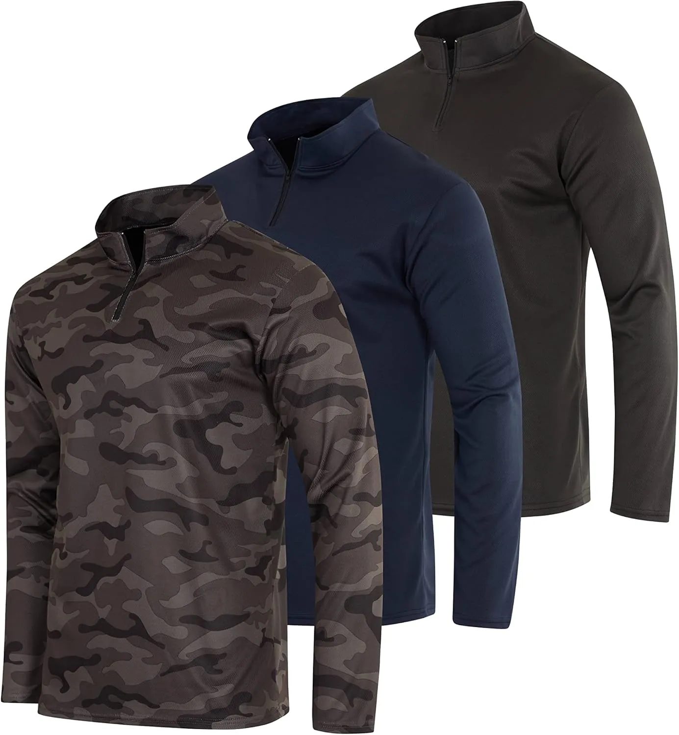 Real Essentials 3 Pack: Men's Mesh Long Sleeve Athletic Quarter Zip Pullover - Outdoor UPF 50  (Available in Big & Tall)